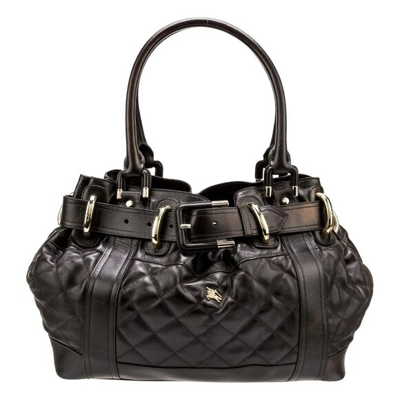 BURBERRY Beaton Black and Gold Quilted Shoulder Bag Two Handle Straps Classic - Picture 1 of 16